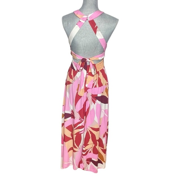 Abel The Label Pink Abstract Floral Back Cutout Boho Maxi A-line Dress XS - Picture 3 of 16